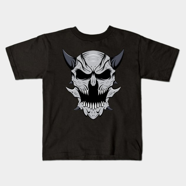 Angry Horned Skull Demon Kids T-Shirt by Fxs.std